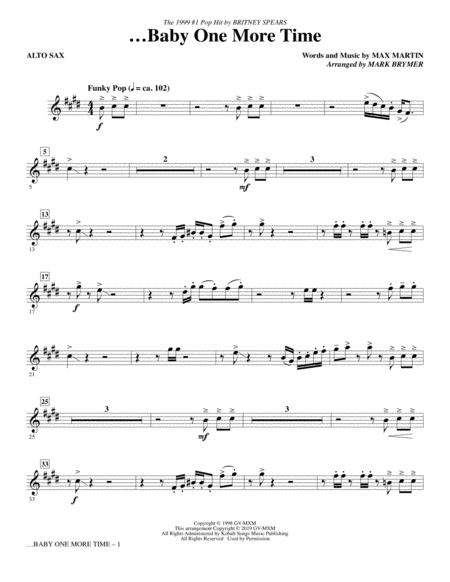 Baby One More Time Arr Mark Brymer Alto Sax Sheet Music