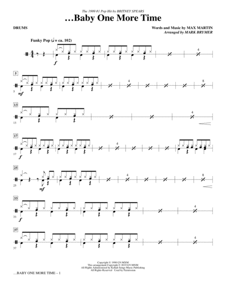 Baby One More Time Arr Mark Brymer Drums Sheet Music