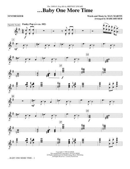 Free Sheet Music Baby One More Time Arr Mark Brymer Synthesizer