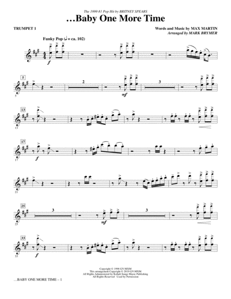 Baby One More Time Arr Mark Brymer Trumpet 1 Sheet Music