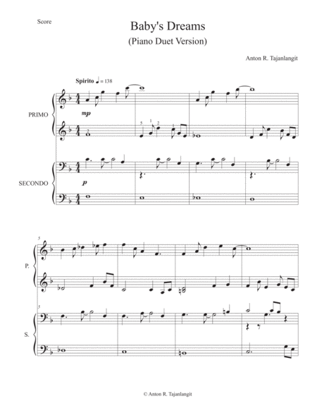 Free Sheet Music Babys Dreams Piano Duet