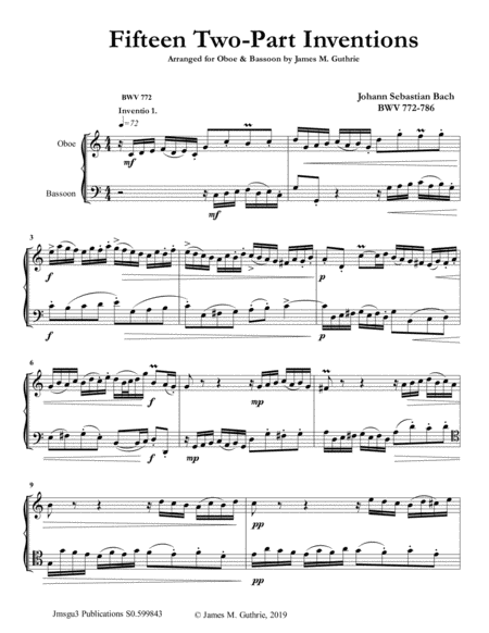 Bach 15 Two Part Inventions For Oboe Bassoon Duo Sheet Music