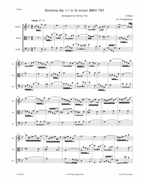 Bach 3 Part Invention No 11 In G Minor Bwv 797 Sheet Music