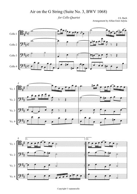 Bach Air For Cello Quartet Sheet Music