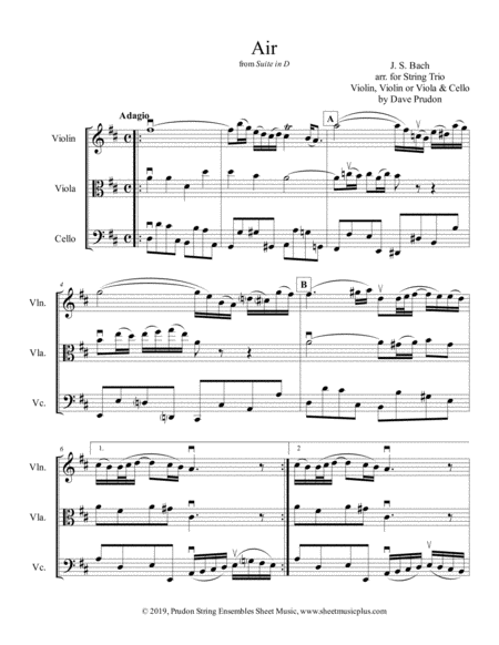 Bach Air For String Trio Sheet Music