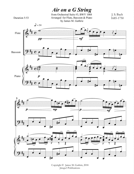 Free Sheet Music Bach Air On A G String For Flute Bassoon Piano