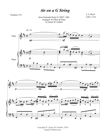 Free Sheet Music Bach Air On A G String For Oboe Piano