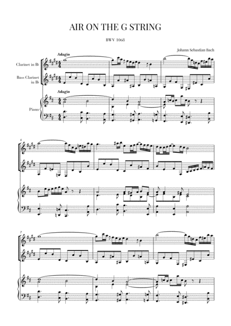 Free Sheet Music Bach Air On The G String For Clarinet In Bb Bass Clarinet In Bb And Piano