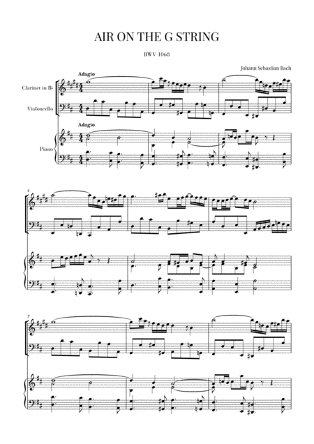 Free Sheet Music Bach Air On The G String For Clarinet In Bb Violoncello And Piano