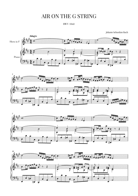 Free Sheet Music Bach Air On The G String For French Horn And Piano