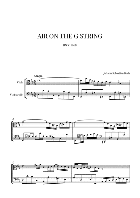 Free Sheet Music Bach Air On The G String For Viola And Violoncello