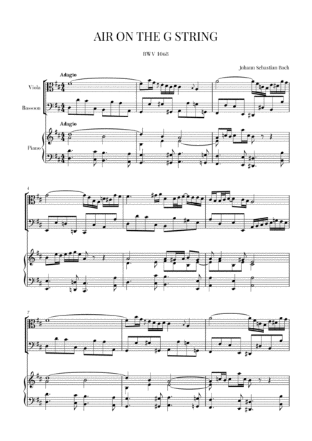 Free Sheet Music Bach Air On The G String For Viola Bassoon And Piano