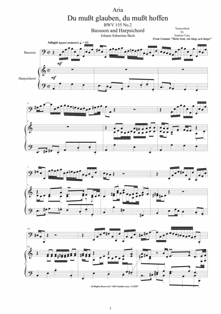 Bach Aria Du Mut Glauben Du Mut Hoffen Bwv 155 No 2 Bassoon And Harpsichord Sheet Music