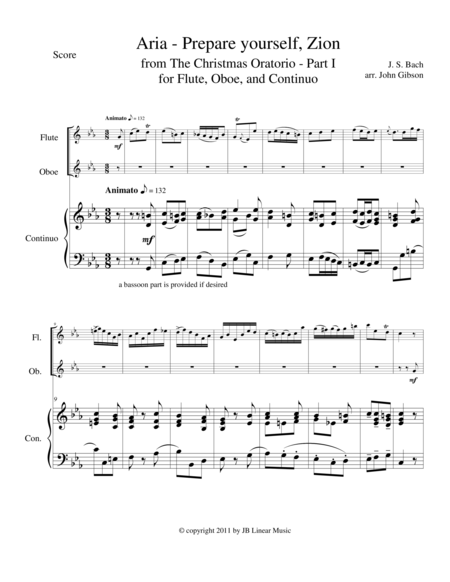 Bach Aria From The Christmas Oratorio For Flute And Oboe Duet Sheet Music