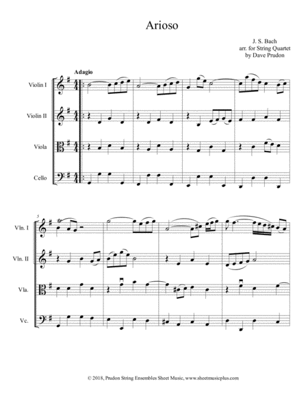 Bach Arioso For String Quartet Sheet Music