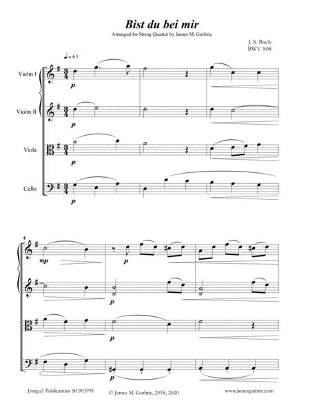 Bach Bist Du Bei Mir Bwv 508 For String Quartet Sheet Music