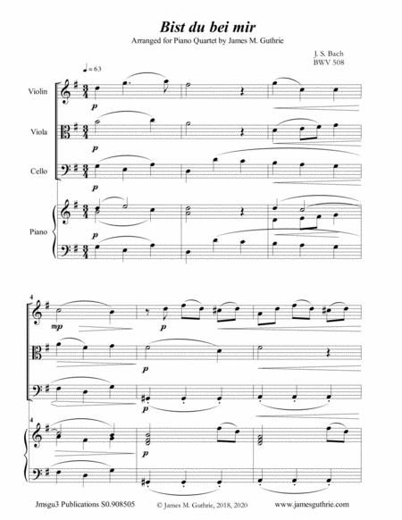 Free Sheet Music Bach Bist Du Bei Mir For Piano Quartet
