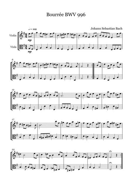 Bach Bourree Bwv 996 Violin And Viola Sheet Music