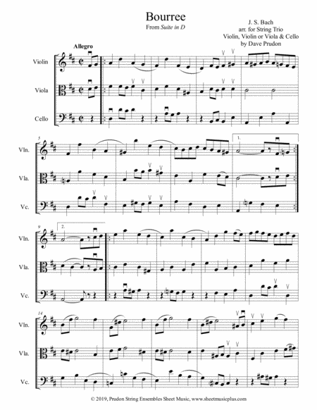 Free Sheet Music Bach Bourree For String Trio