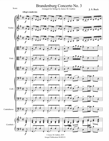 Bach Brandenburg Concerto No 3 For Strings Sheet Music