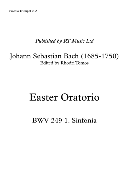 Bach Bwv 249 Easter Oratorio Trumpet 1 Parts Sheet Music