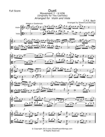 Bach C P E Duet For Violin And Viola Sheet Music