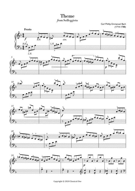 Bach C P E Theme From Solfeggietto Easy Piano Arrangement Sheet Music