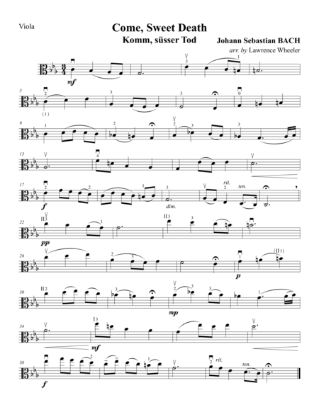 Bach Come Sweet Death Viola And Piano Sheet Music