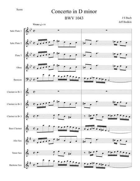 Bach Double Violin Concerto For Wind Choir Sheet Music