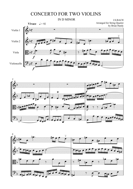 Bach Double Violin Concerto Vivace Sheet Music