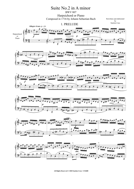 Free Sheet Music Bach English Suite No 2 In A Minor Bwv 807 For Harpsichord Or Piano