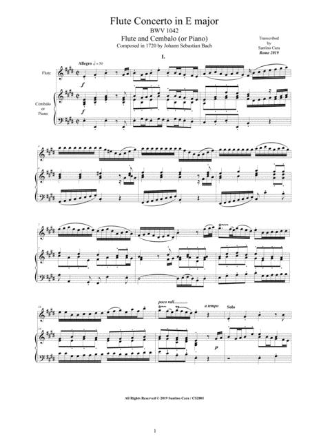 Bach Flute Concerto In E Major Bwv 1042 For Flute And Cembalo Or Piano Sheet Music