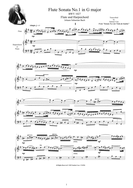 Free Sheet Music Bach Flute Sonata No 1 In G Major Bwv 1027 For Flute And Harpsichord Or Piano