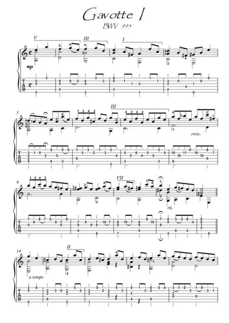 Free Sheet Music Bach For Guitar Gavotte I Bwv 995