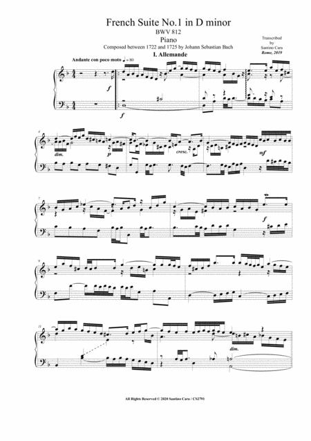 Bach French Suite No 1 In D Minor Bwv 812 For Piano Sheet Music