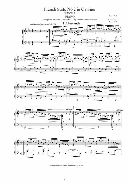 Free Sheet Music Bach French Suite No 2 In C Minor Bwv 813 For Piano