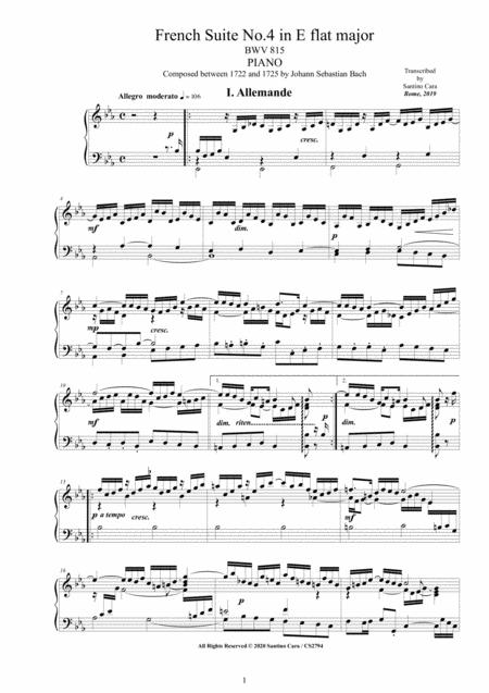 Free Sheet Music Bach French Suite No 4 In E Flat Bwv 815 For Piano