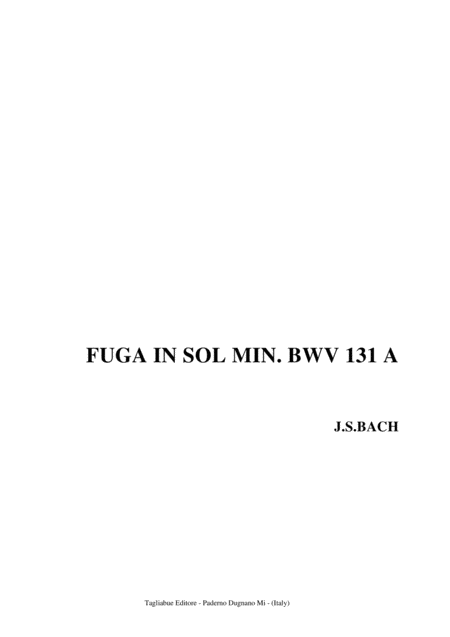 Bach Fuga In Sol Min Bwv 131 A For Organ Sheet Music