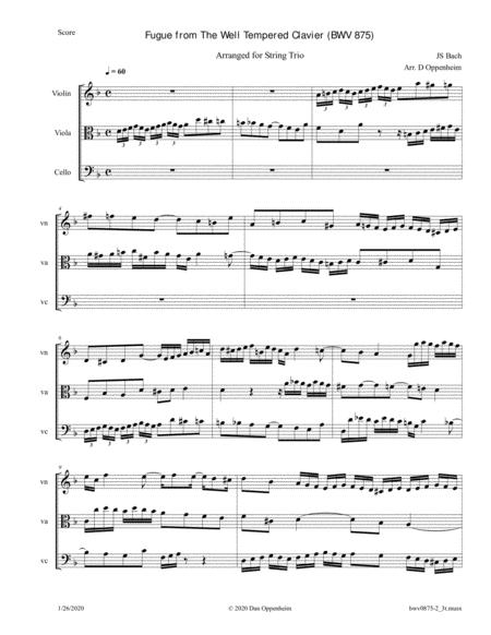 Bach Fugue From The Well Tempered Clavier Bwv 875 Arr For String Trio Sheet Music