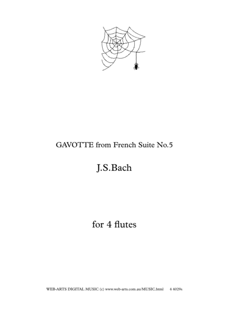 Bach Gavotte From French Suite No 5 For 4 Flutes Sheet Music