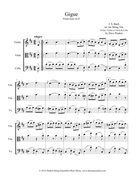 Free Sheet Music Bach Gigue For String Trio