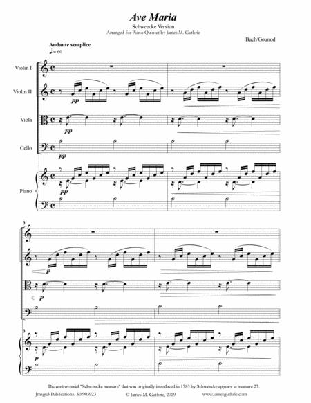 Bach Gounod Ave Maria For Piano Quintet Sheet Music