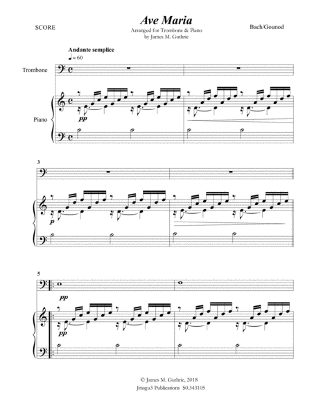 Bach Gounod Ave Maria For Trombone Piano Sheet Music