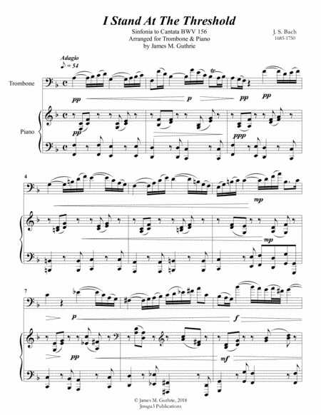 Bach I Stand At The Threshold For Trombone Piano Sheet Music