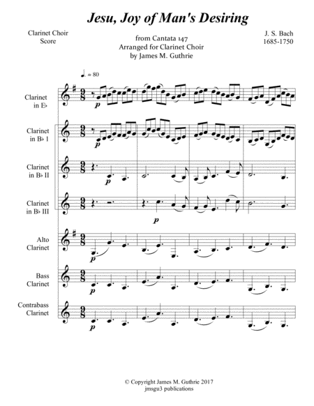 Bach Jesu Joy Of Mans Desiring For Clarinet Choir Sheet Music