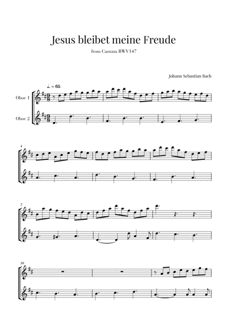 Free Sheet Music Bach Jesus Bleibet Meine Freude For 2 Oboes