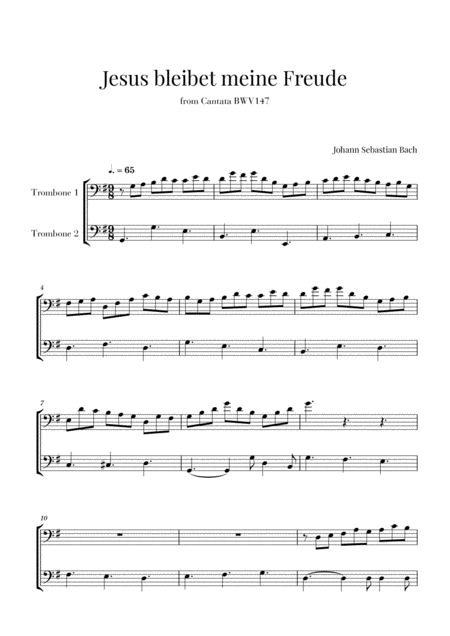 Bach Jesus Bleibet Meine Freude For 2 Trombones Sheet Music