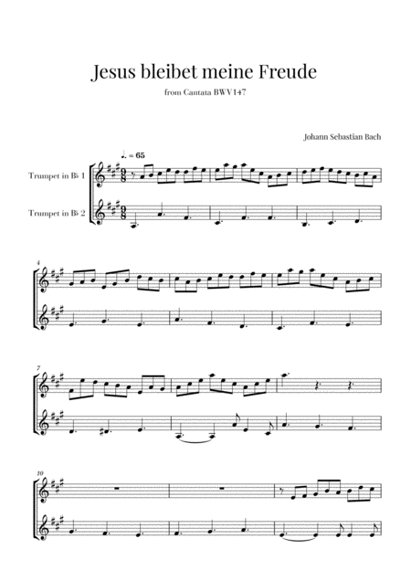 Free Sheet Music Bach Jesus Bleibet Meine Freude For 2 Trumpets In Bb