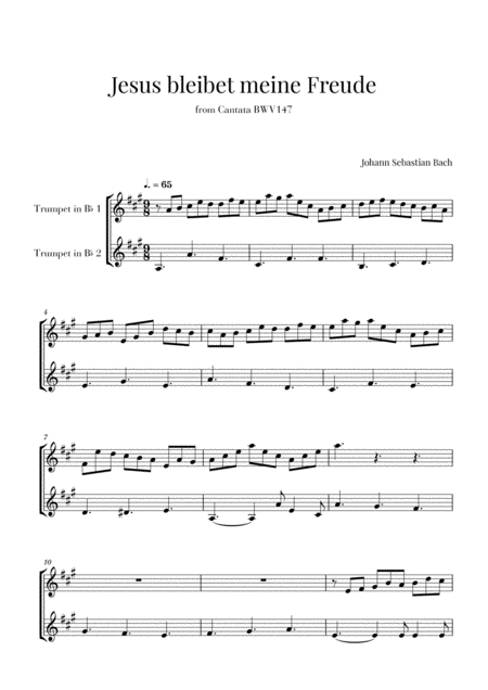 Bach Jesus Bleibet Meine Freude For 2 Trumpets In Bb Sheet Music