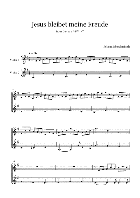 Free Sheet Music Bach Jesus Bleibet Meine Freude For 2 Violins